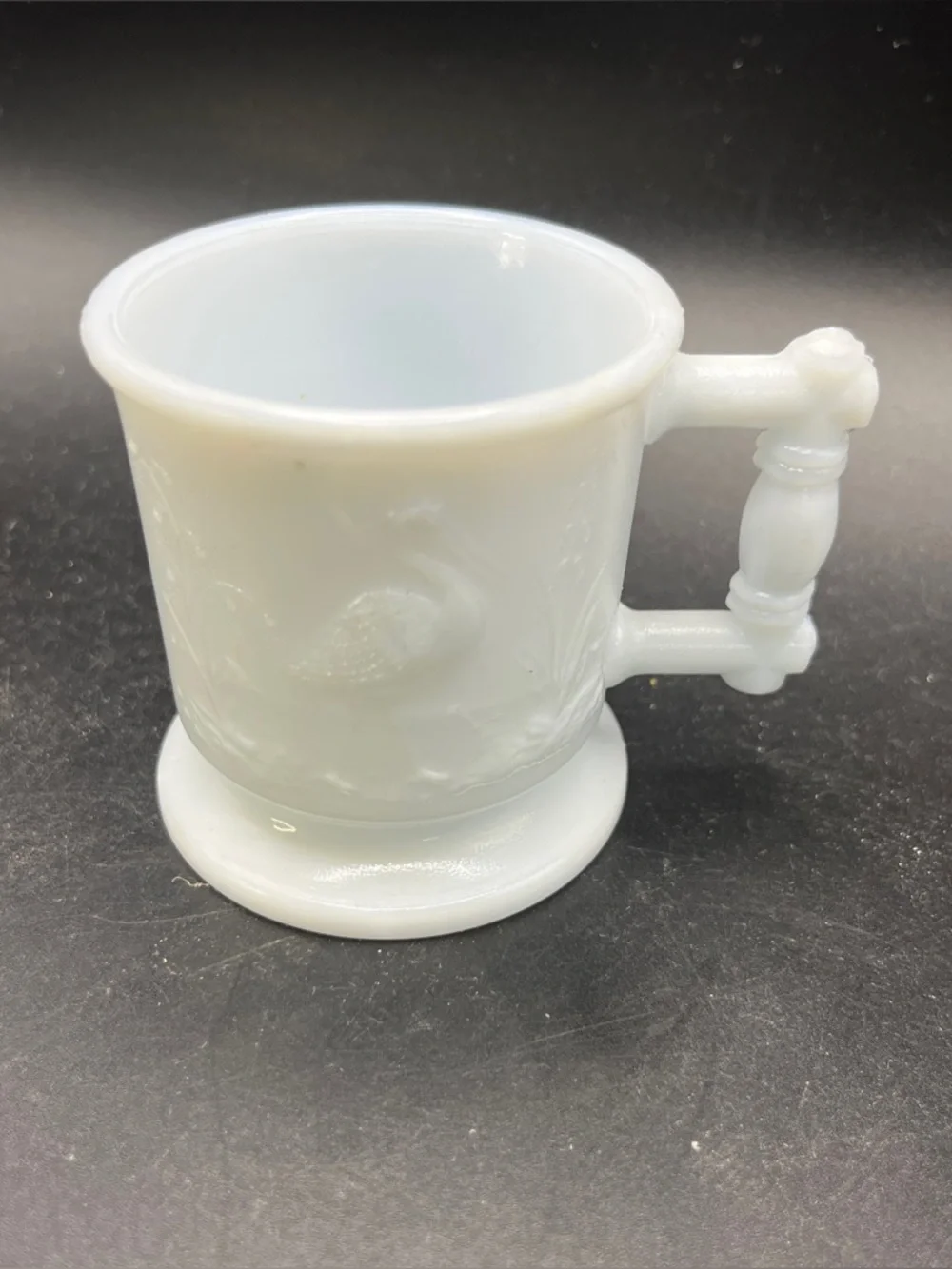 Antique EAPG Atterbury Milk Glass Child Mug Robin Bird Wheat Eastlake 1880s